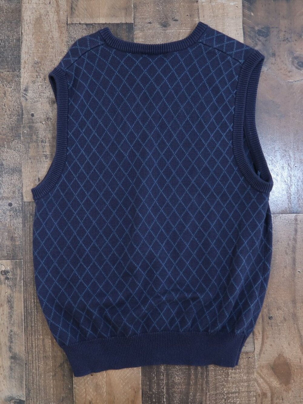 Eddie Bauer Mens Large Tall Sweater Vest Blue Argyle Two Tone Golf Sweater